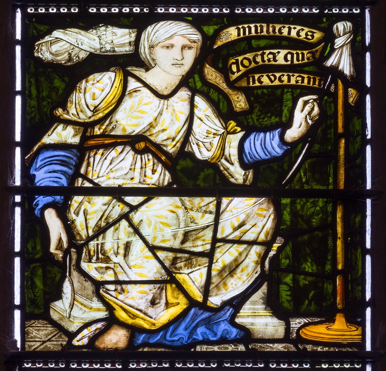 Paisley Abbey, Morris & Co., Edward Burne-Jones, The Virtuous Woman, She Layeth Her Her To the Spindle, 1874 alkotó: Edward Burne Jones