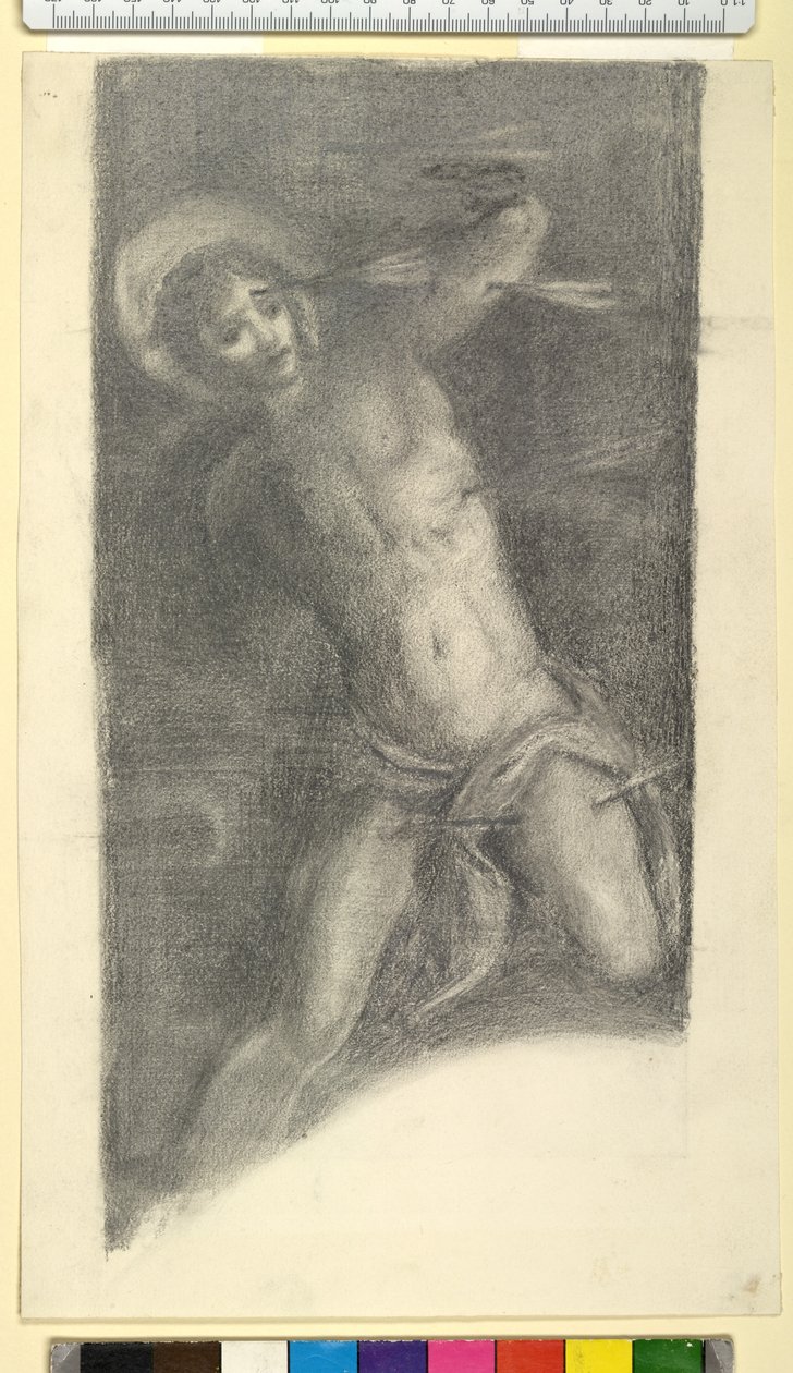 Tanulmány Tintoretto Szent Sebestyénjéről a Scuola Grande di San Roccóban, 1859 vagy 1862 (fekete kréta és grafit szőtt papíron) alkotó: Edward Burne Jones