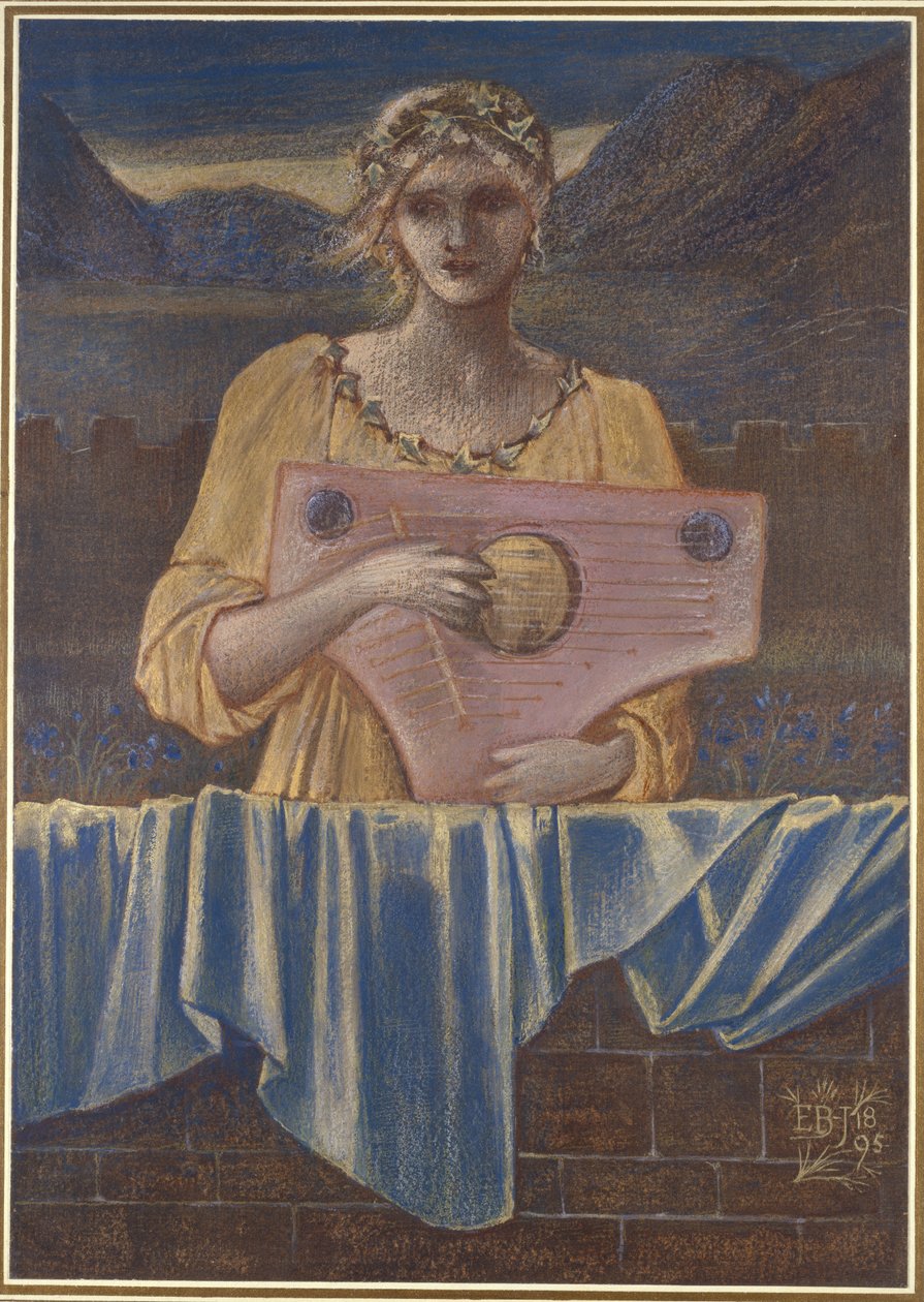 Nő hangszeres nő tanulmánya, 1895 (Színes kréta aranyfestékkel és akvarell) alkotó: Edward Burne Jones
