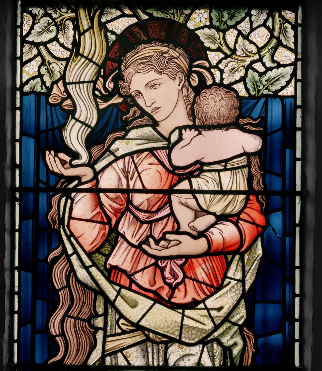 Birmingham, Ward End, St Margaret, Morris & Co., Edward Burne-Jones, John Henry Dearle (1859-1932), Charity, részlet, 1902, Stokes alkotó: Edward Coley and Dearle Burne Jones