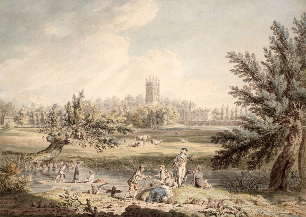 Magdalen College, Oxford, Kilátás Cherwellből North West, 1791-92 (wc, toll és tinta papíron) alkotó: Edward Dayes