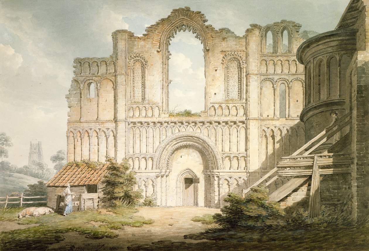 PD.56-1958 Castle Acre Priory Church nyugati frontja, Downham közelében, Norfolk, 1796 (akvarell és ceruza papíron) alkotó: Edward Dayes