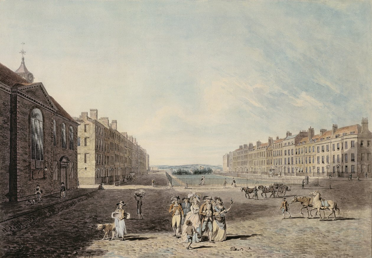 Queen Square, London, 1786 (wc, toll és tinta grafit felett, szőtt papíron) alkotó: Edward Dayes