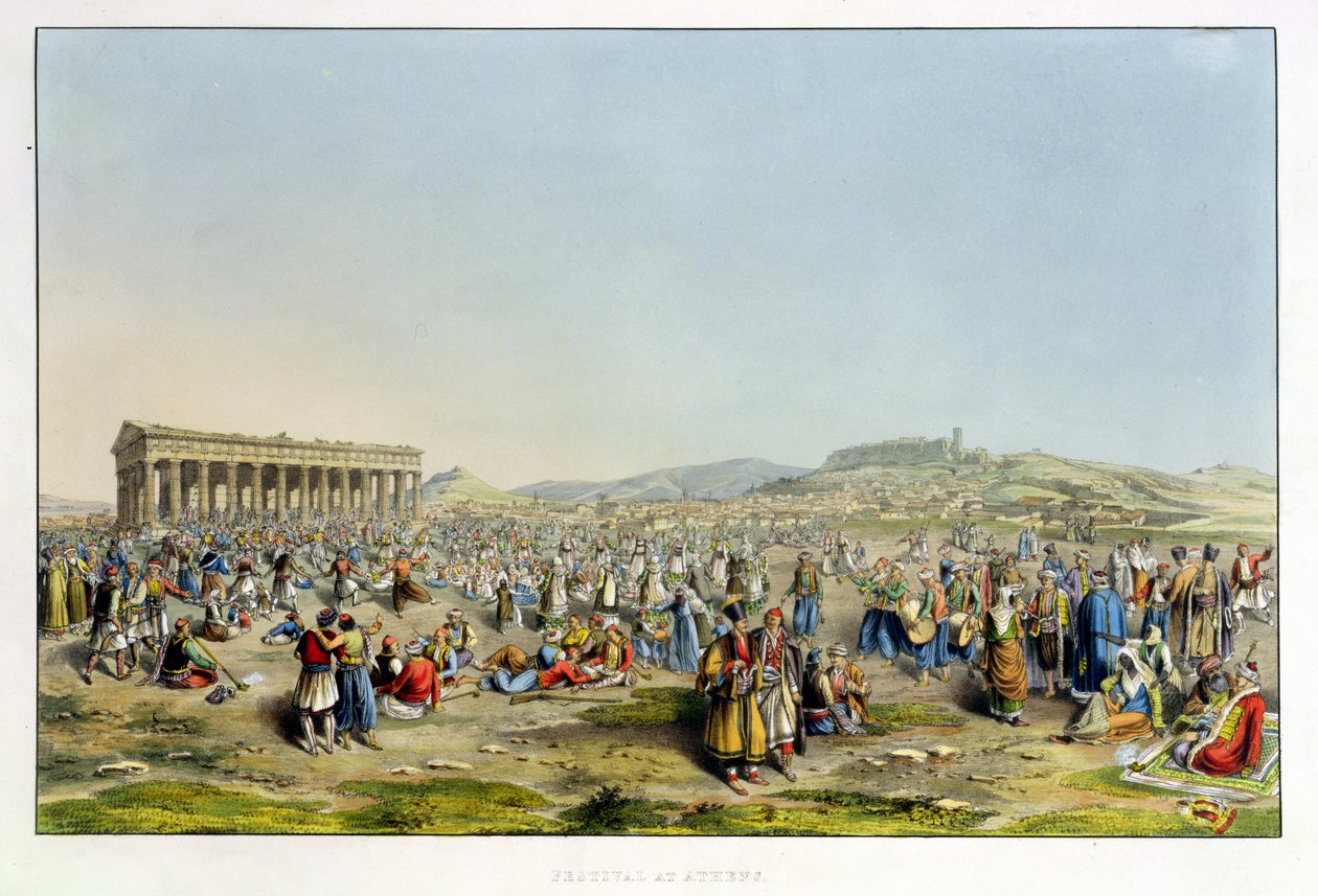 Fesztivál Athénban, kocsma. J. Rodwell, 1830 (akvatinta) alkotó: Edward Dodwell