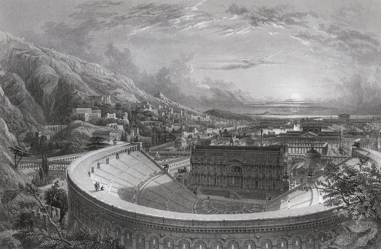 Az ókori Ephesus a színház felülről, William Richardson (1842-77) metszete a "The Imperial Bible Dictionary"-ből, a Blackie und Son kiadásában, 1880-as évek alkotó: Edward Falkener