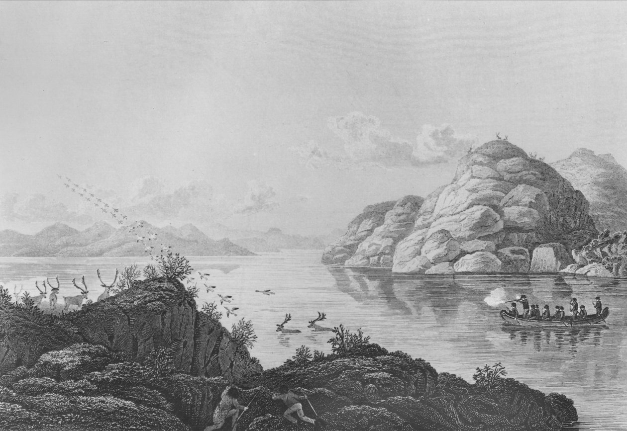 Franklins expedíció vadászata a Marten-tónál, 1820 alkotó: Edward Francis Finden