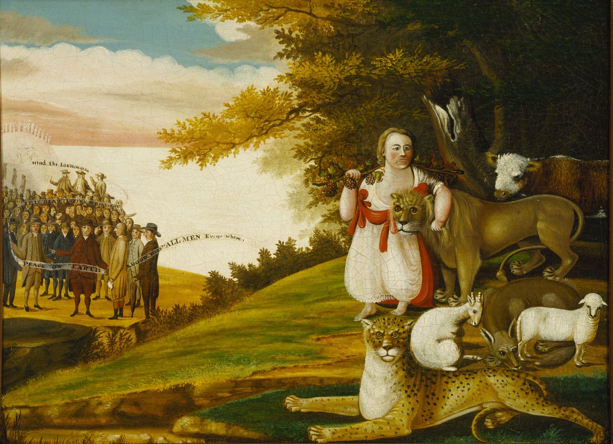 Békés királyság kvékerekkel, bannerekkel alkotó: Edward Hicks