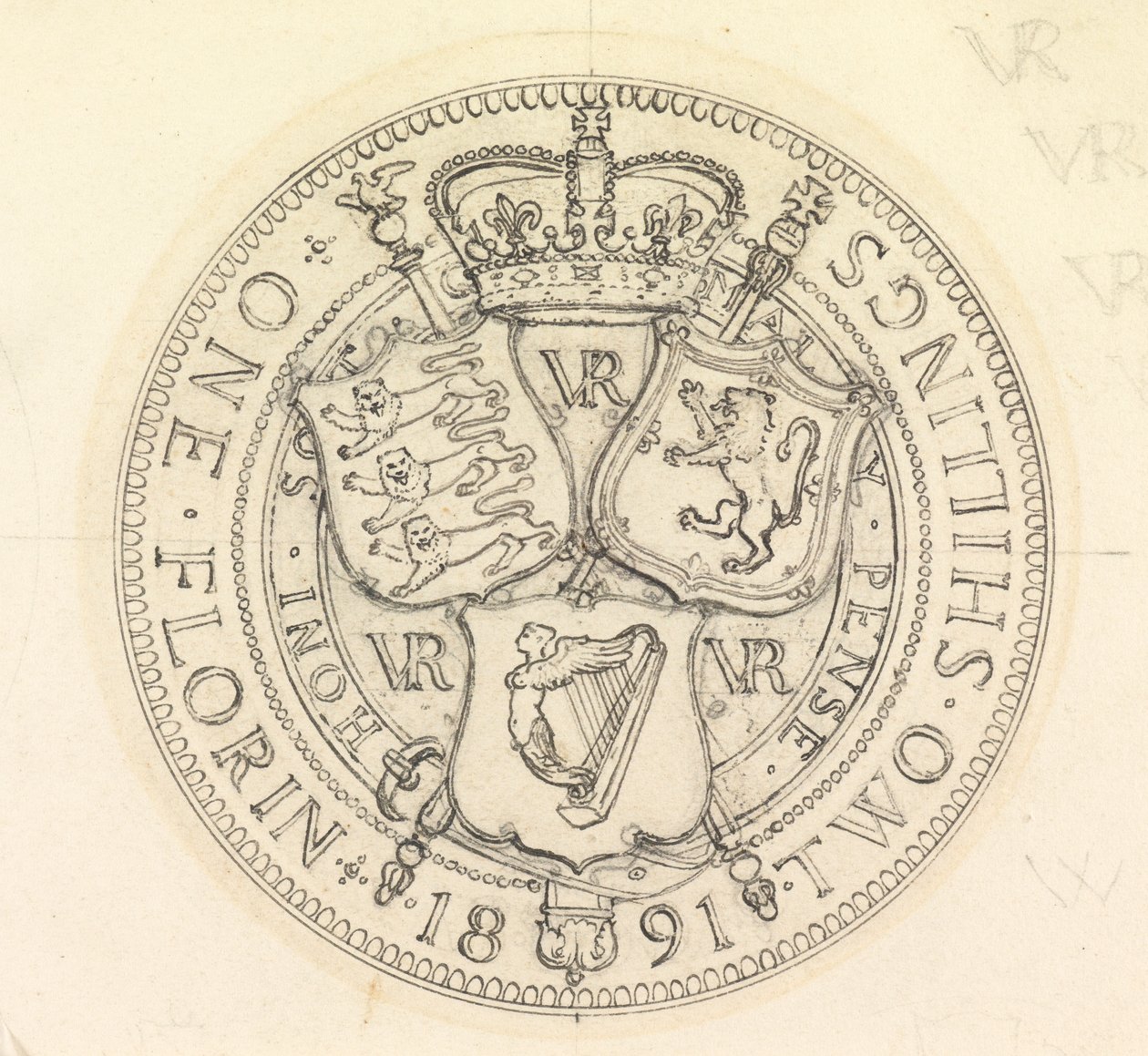 Két tervvázlat a Florin és a Shilling számára, 1891 alkotó: Edward John Poynter