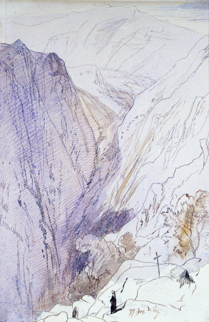 Athos szerzetesekkel az előtérben, 1856 (toll és wc) alkotó: Edward Lear