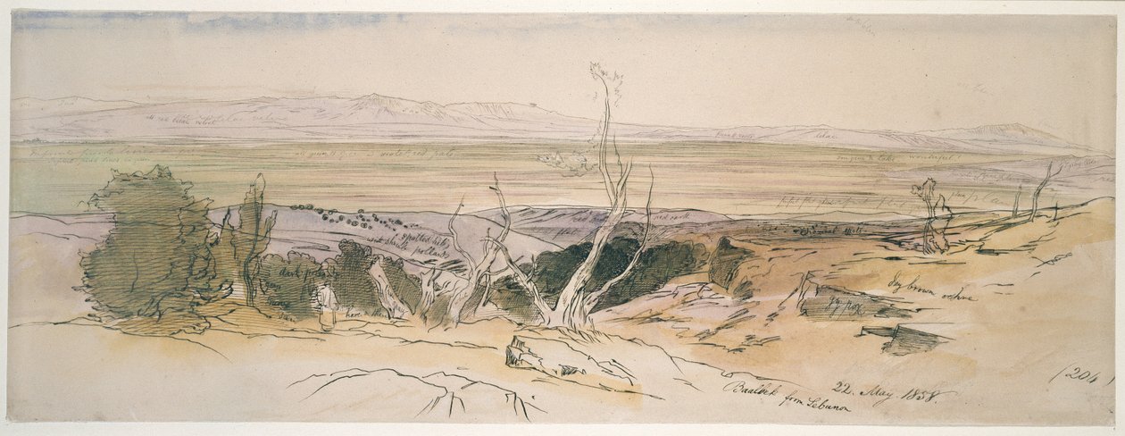 Baalbek Libanonból, 1858 (akvarell és toll és fekete tinta grafit jelzésekkel) alkotó: Edward Lear
