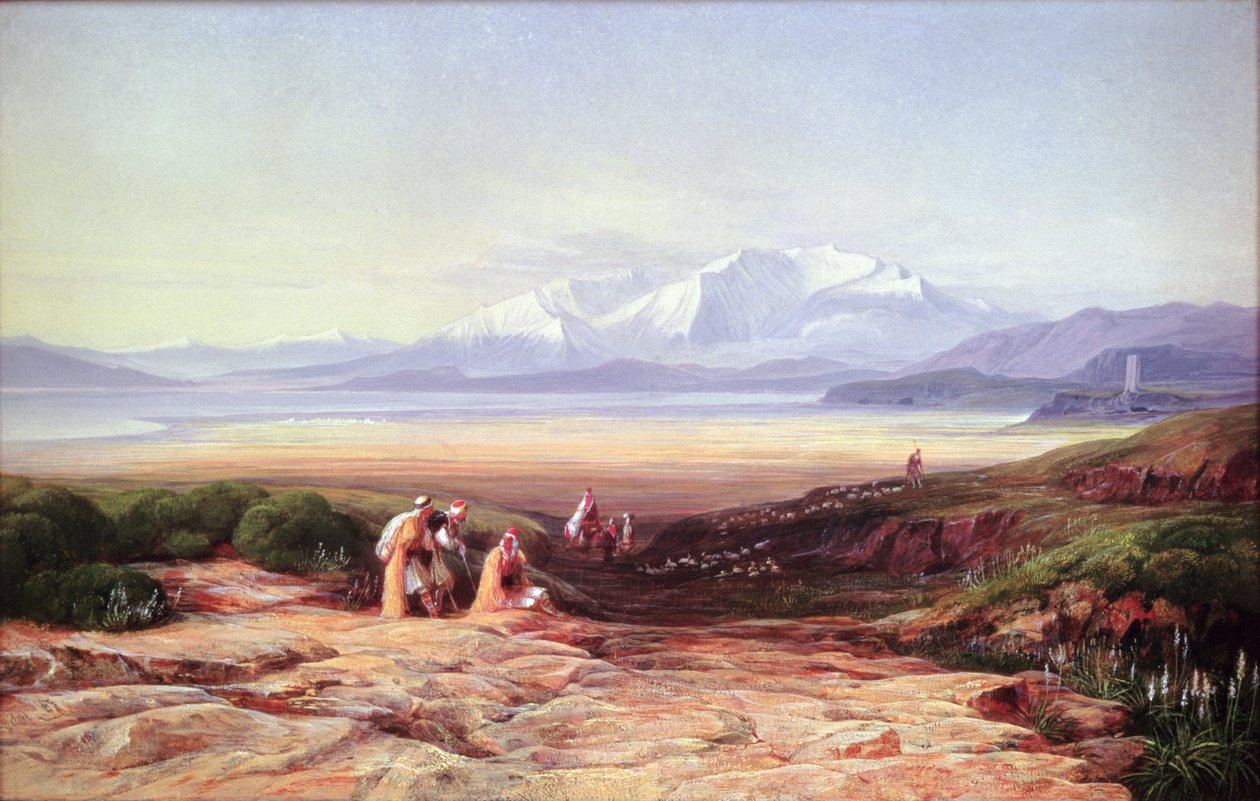 Parnasszus-hegy, Cephissus-tó és Boetia síksága, Görögország, 1860 alkotó: Edward Lear