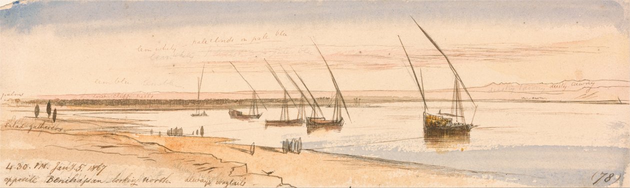 Beni Hassannal szemben, észak felé nézve alkotó: Edward Lear