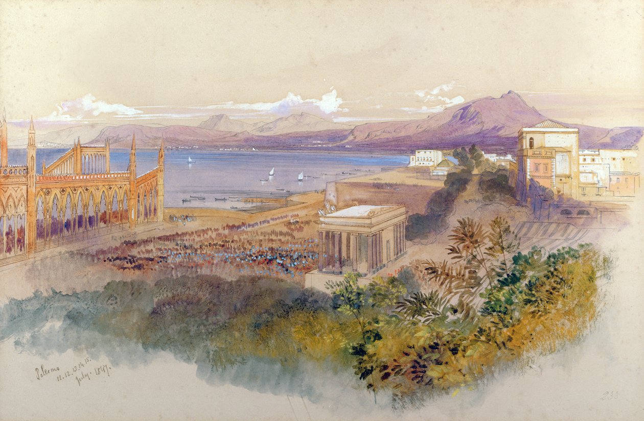Palermo, 1847 (toll, tus és gouache) alkotó: Edward Lear
