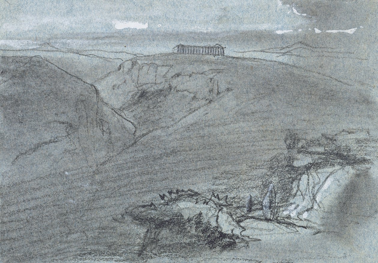 Segesta, a Views of Sicily-ből (kréta és gouache kék papíron) alkotó: Edward Lear
