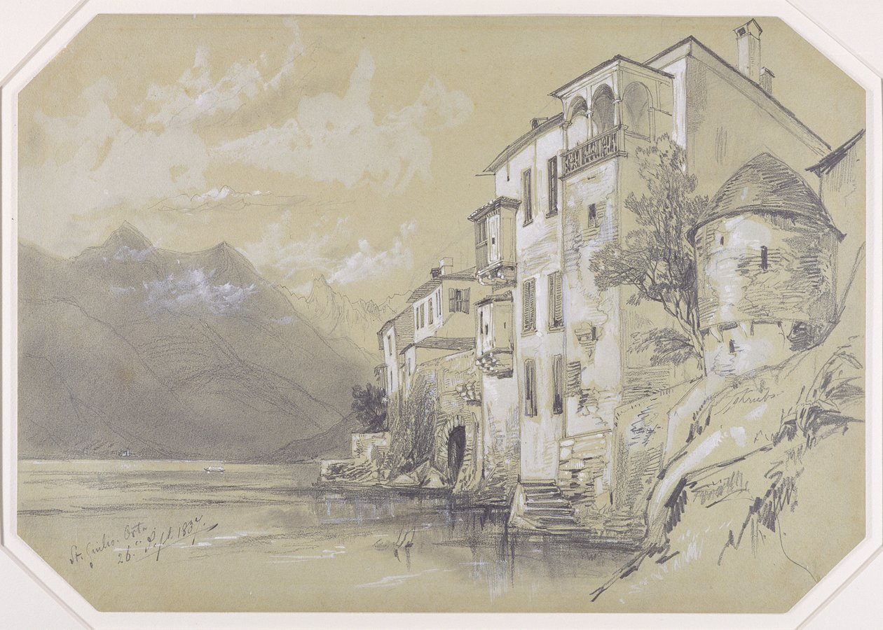 St. Giulio, Orta, 1837. szeptember 26., 1837 (grafit, csonk és fehér gouache, barna vászonpapírra) alkotó: Edward Lear