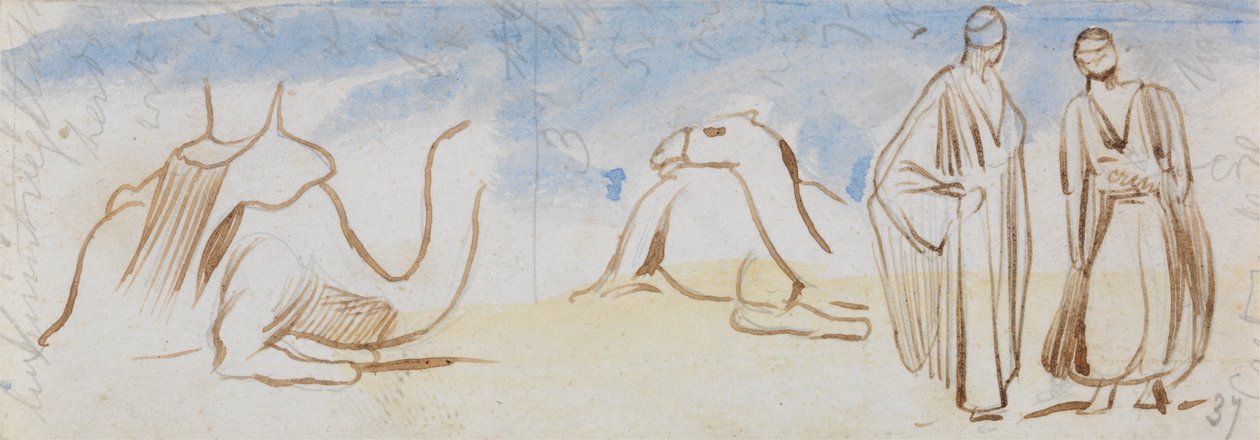 Tevék és egyiptomi férfiak tanulmányai alkotó: Edward Lear
