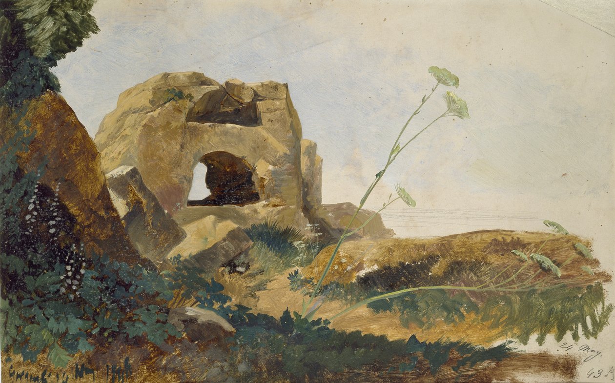 Study of Rocks and Foliage, Agrigento (Girgenti), Szicília, 1847 (olaj fényes törtfehér papíron) alkotó: Edward Lear