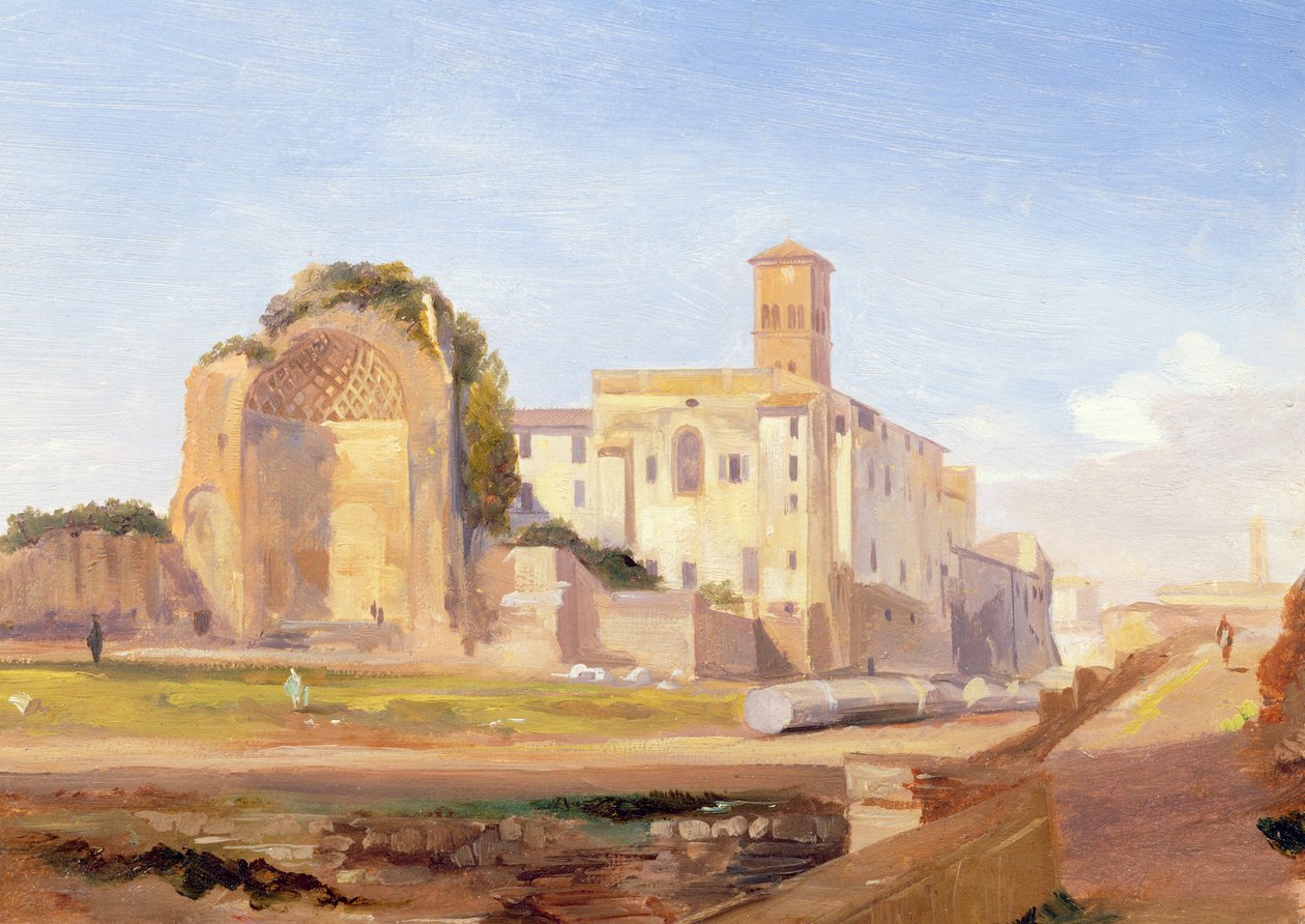 Vénusz és Róma temploma, Róma, 1840 (olaj, papír, kartonra fektetve) alkotó: Edward Lear
