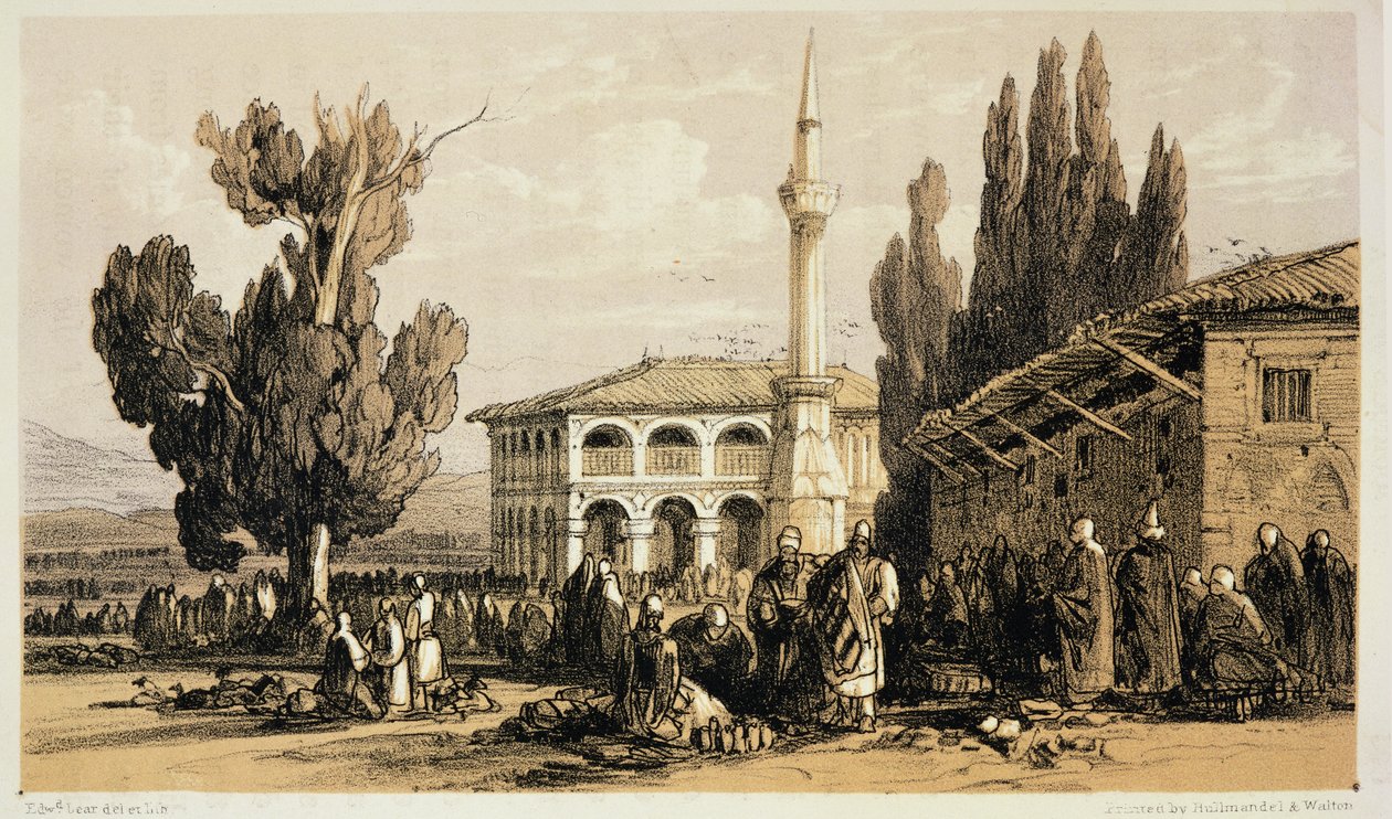 Tirana, az 1851-ben megjelent "Egy tájképfestő naplói Albániában és Görögországban" című kötetből. alkotó: Edward Lear