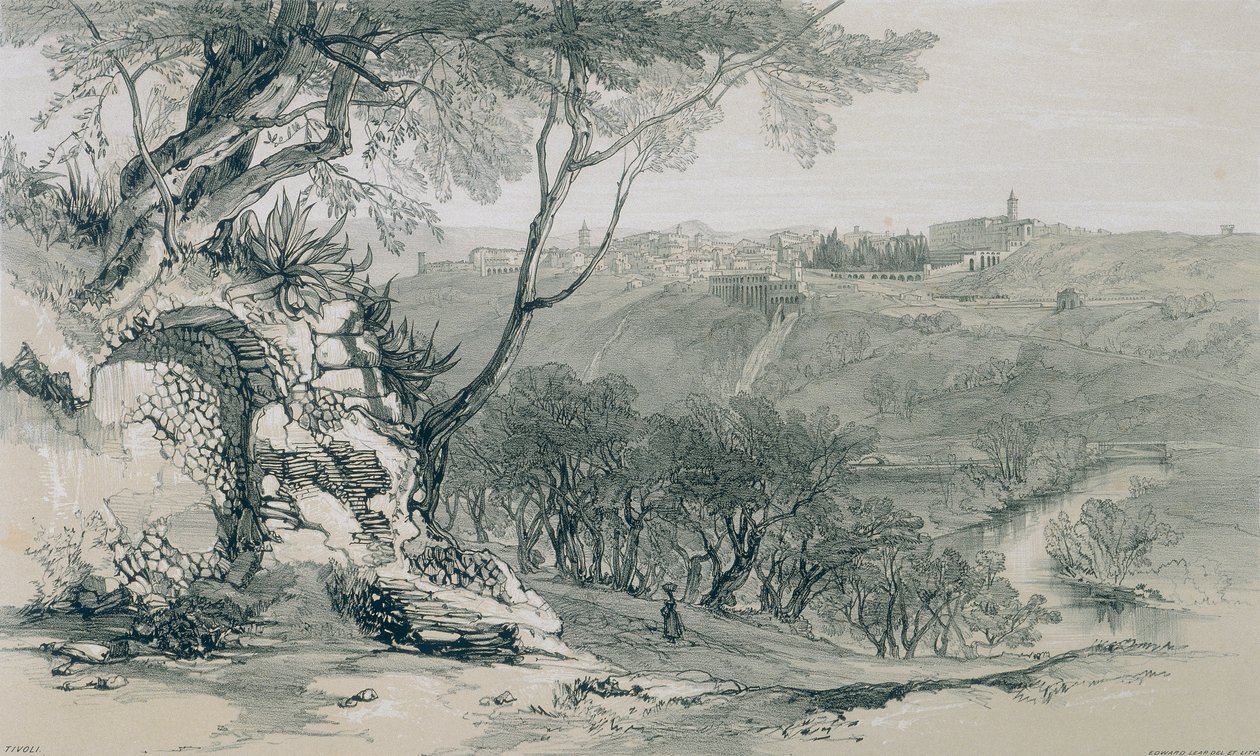 Kilátás Rómában és környékén: Tivoli Mecaenass villával alkotó: Edward Lear