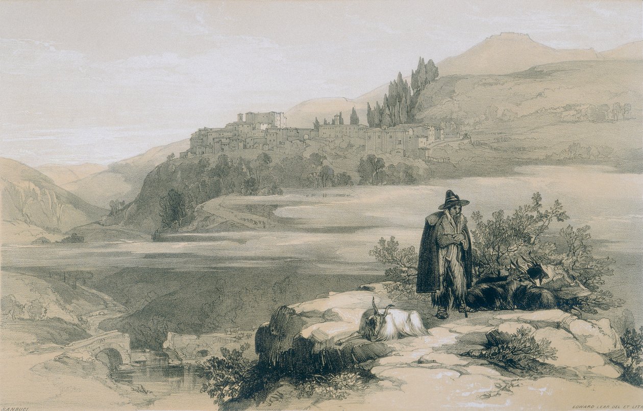 Kilátás Rómában és környékén: San Buci városa és vára alkotó: Edward Lear
