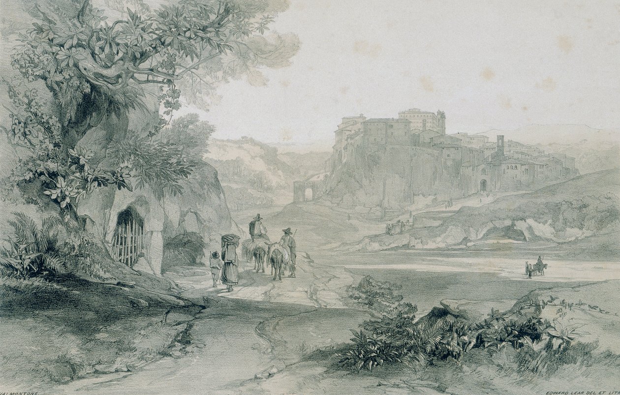 Kilátás Rómában és környékén: Valmontone városa és palotája alkotó: Edward Lear