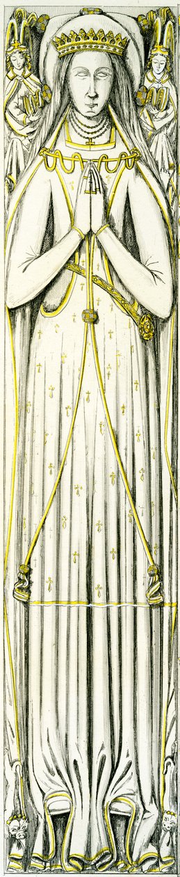 Lady Isabel Neville, alabástrom képmás a Smythe-sírból, Szent Péter-templom, Elford, Staffordshire, Anglia, 1848-9 (kézi színes metszet) (lásd még 741544 és 779750). alkotó: Edward M. Richardson
