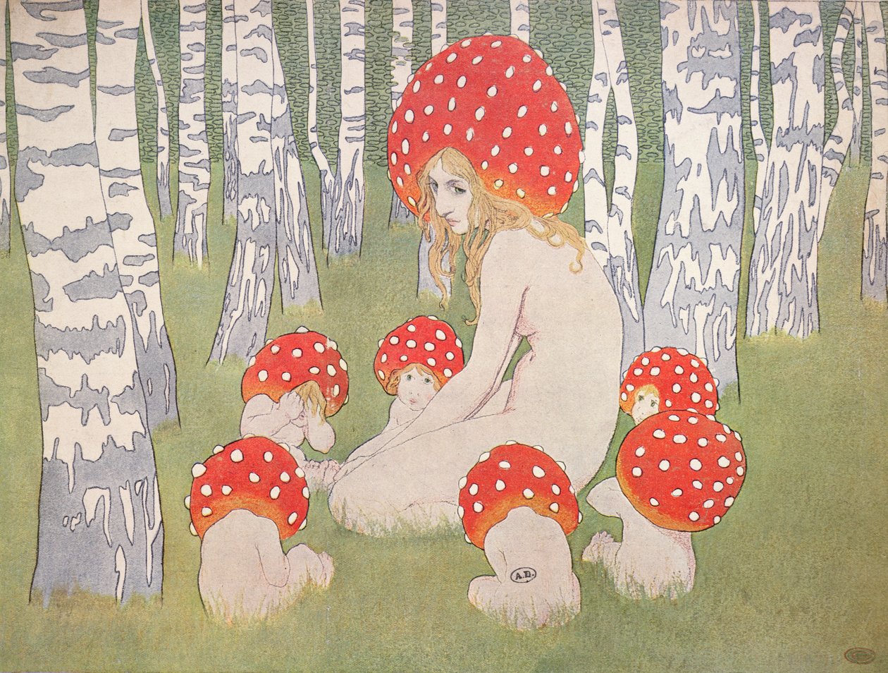 Gombamama gyermekeivel, 1900 körül alkotó: Edward Okun