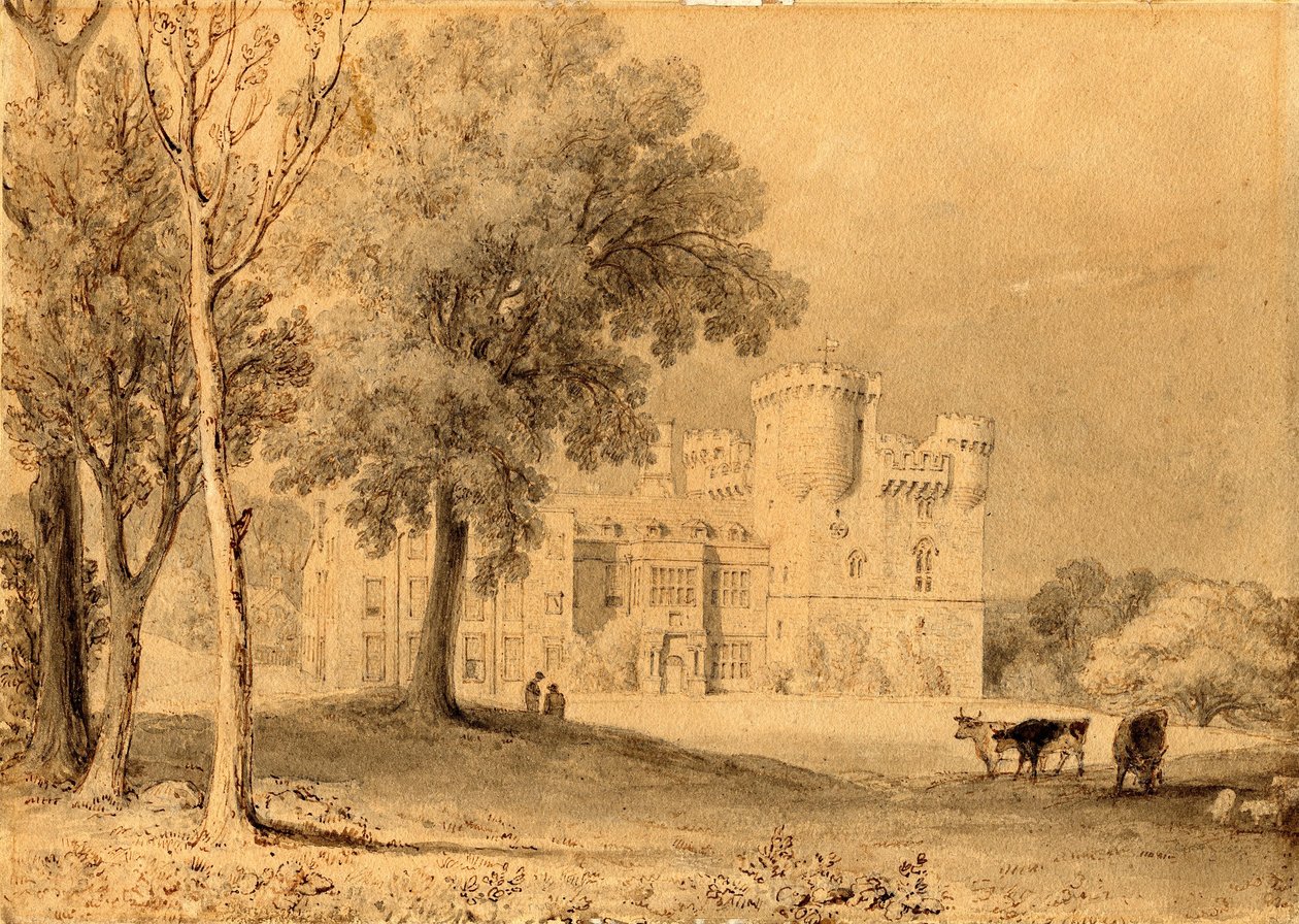 Belsay Castle, Northumberland (tus és ceruza, papír (kártyán)) alkotó: Edward Swinburne