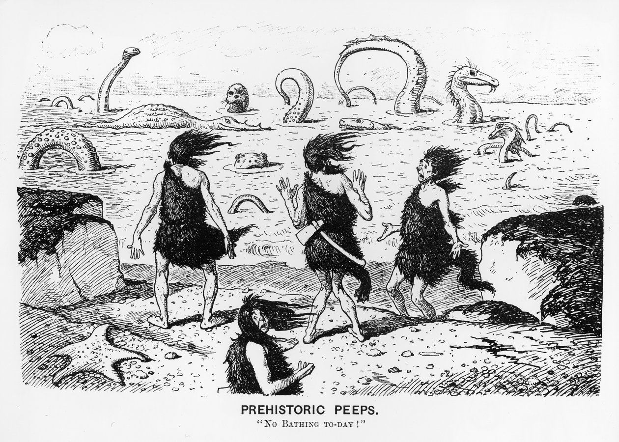 Prehistoric Peeps, "No Bathing Today", 1884 (toll és tinta) alkotó: Edward Tennyson Reed