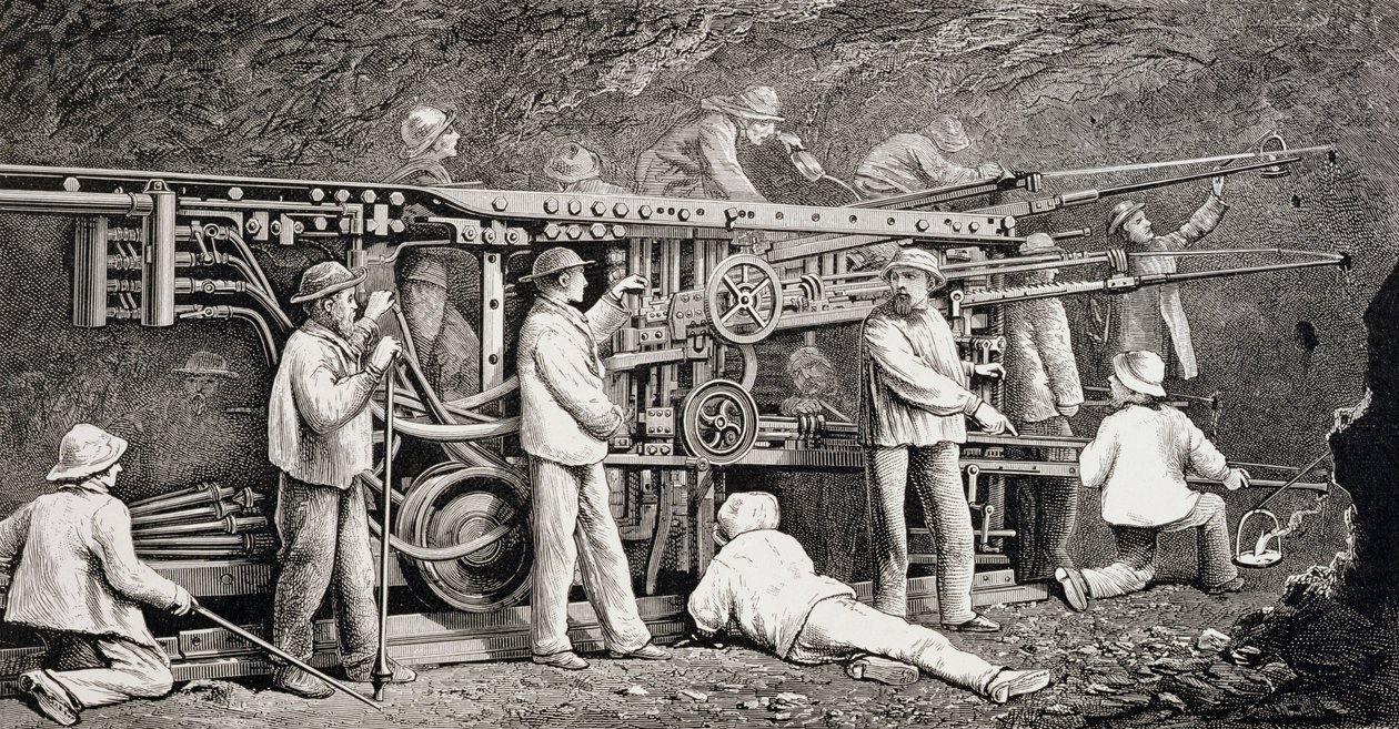 Az Advanced Gallery a Mont Cenis alagút francia oldalán, a „Perforatrices” munkában, Edward Whymper „The Ascent of the Matterhorn” című művéből, 1860-80-as években. alkotó: Edward Whymper