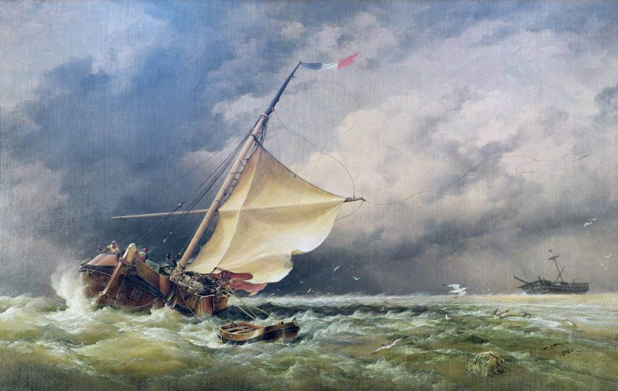 Egy holland Beurtman zátonyra került a Terschelling Sands-on vagy az Északi-tengeren hóvihar után, 1865 alkotó: Edward William Cooke