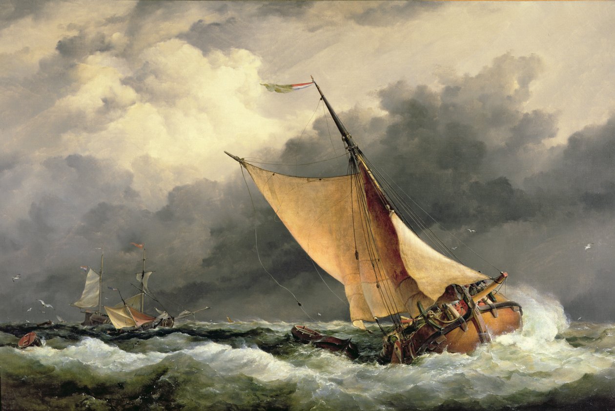 Holland teherhajók viharos tengeren alkotó: Edward William Cooke