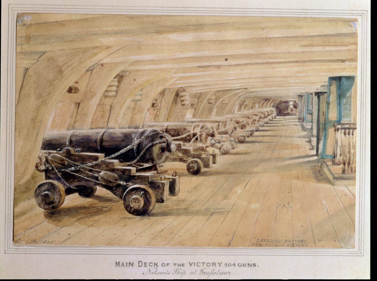 Larboard Battery, a "Victory" főfedélzetén, 1835. szeptember 16. alkotó: Edward William Cooke