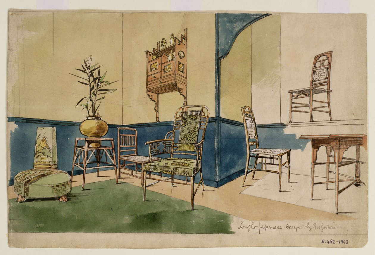 Anglo-Japanese Designs, 1860 körül (toll, fekete tinta és WC papíron) alkotó: Edward William Godwin