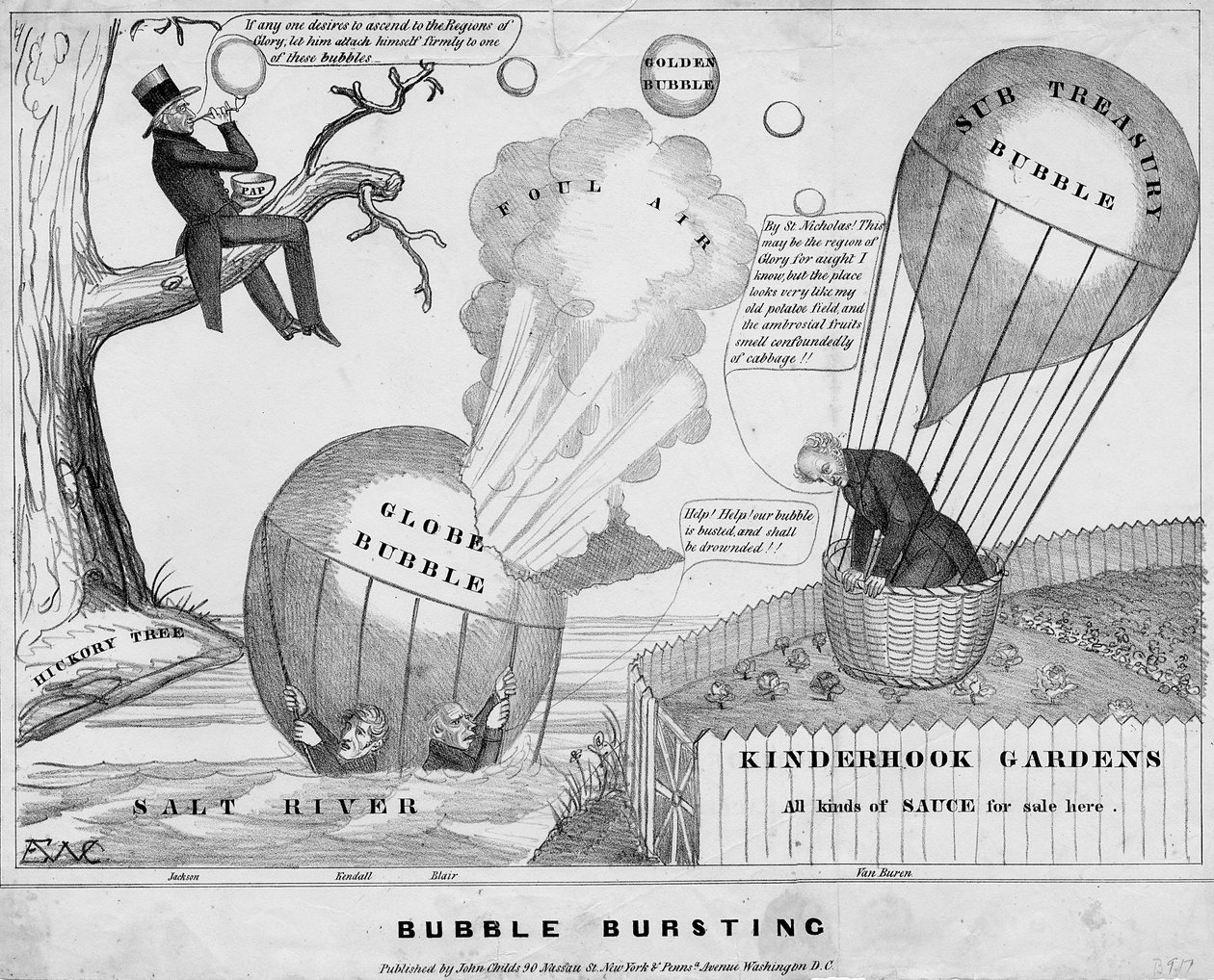 Bubble bursting, kiadó: John Childs, New York és Washington DC, 1840 körül, alkotó: Edward Williams Clay