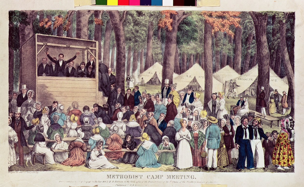 Methodist Camp Meeting, metszett Henry R. Robinson (fl.1833-51) 1836 alkotó: Edward Williams Clay