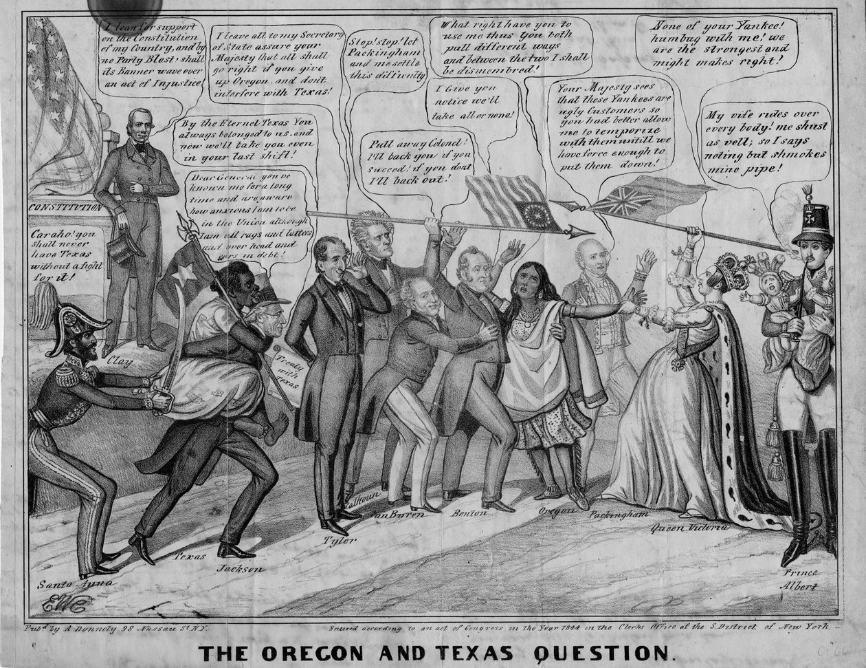 Az Oregon és Texas kérdés, megjelent A Donnelly, New York, 1844 körül alkotó: Edward Williams Clay