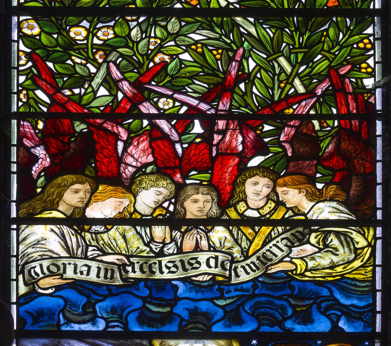 Apáca Monkton, St Mary, Morris Marshall & Faulkner & Co, William Morris, Edward Burne-Jones, Angyalkórus, 1873 alkotó: Edward and Morris Burne Jones