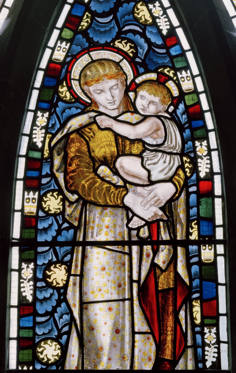 Tilehurst, St Michael, Morris Marshall & Faulkner & Co, William Morris, Edward Burne-Jones, Madonna & Child, 1869 alkotó: Edward and Morris Burne Jones
