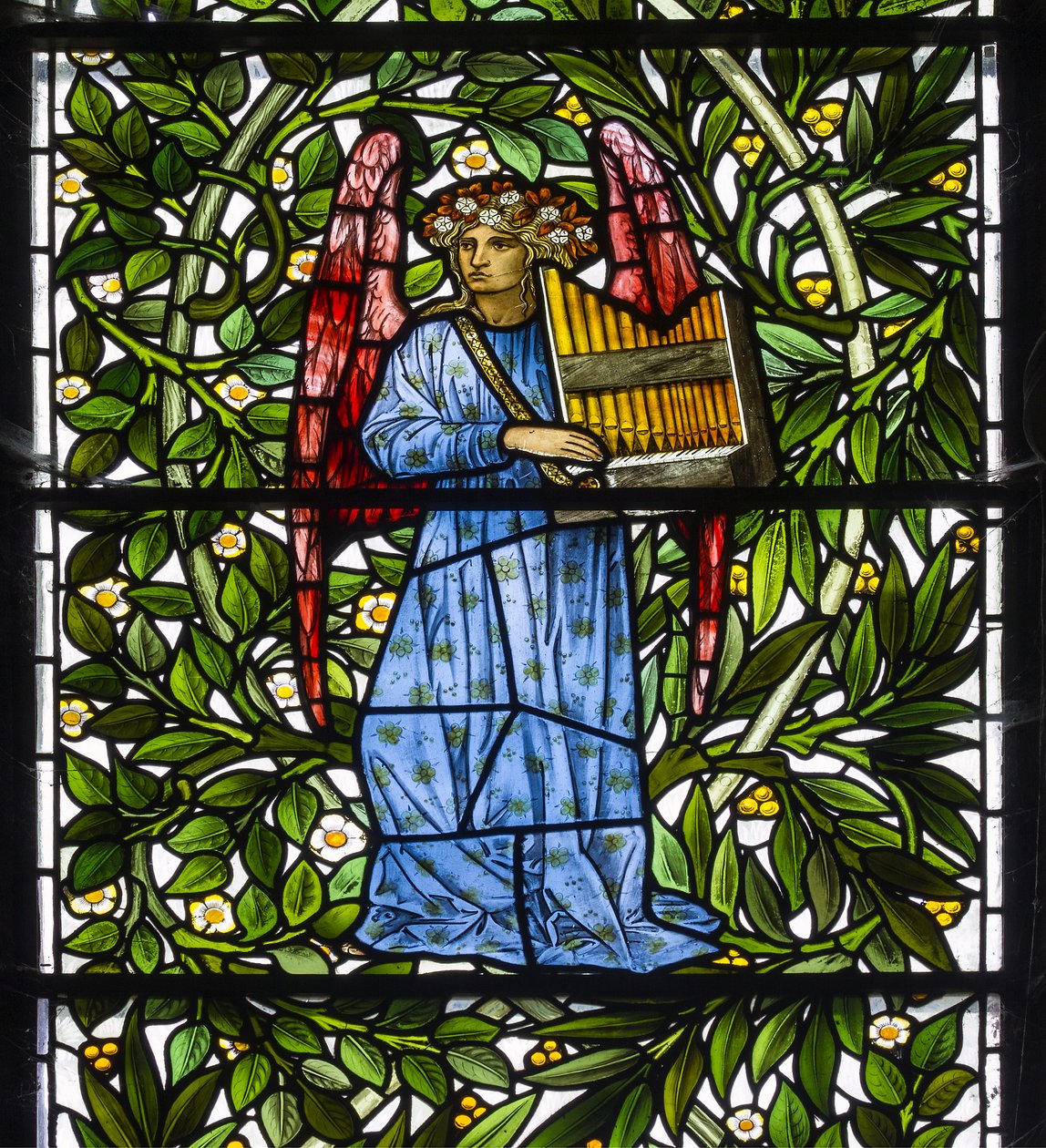 Nun Monkton, St Mary, Morris Marshall & Faulkner & Co, William Morris, Edward Burne-Jones, Angel Musician, 1873 alkotó: Edward and Morris Burne-Jones
