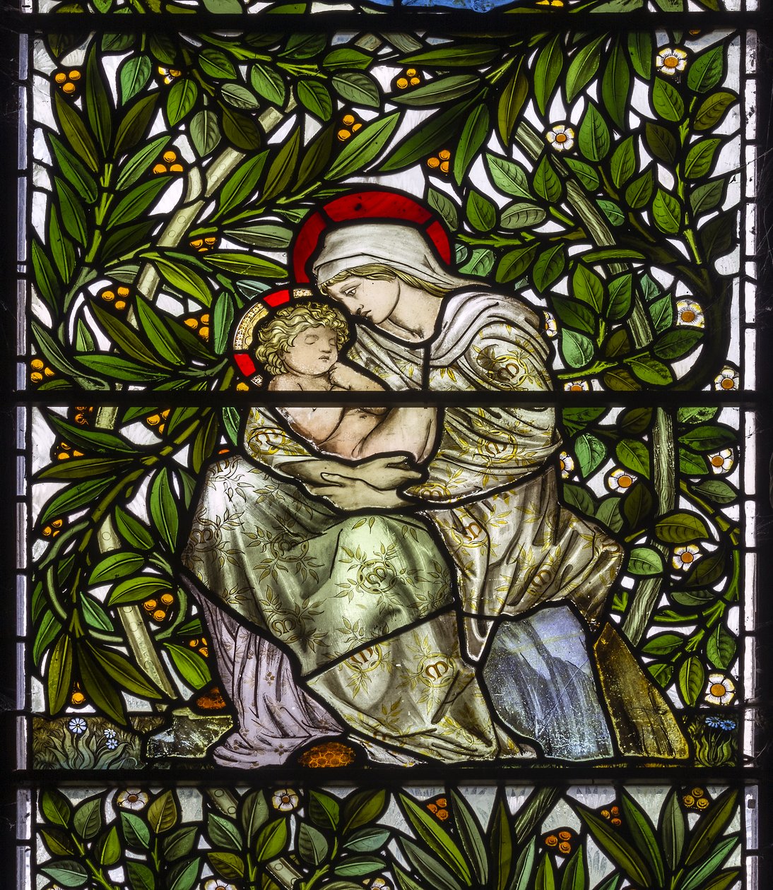 Monkton apáca, St Mary, Morris Marshall és Faulkner & Co, William Morris, Edward Burne-Jones, Madonna és gyermek, 1873 alkotó: Edward and Morris Burne Jones