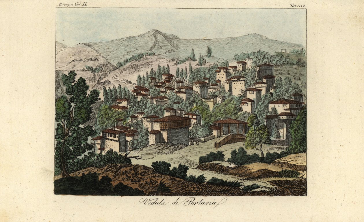 Portaria falu kilátása, Thesszália, Görögország alkotó: Edward (after) Dodwell