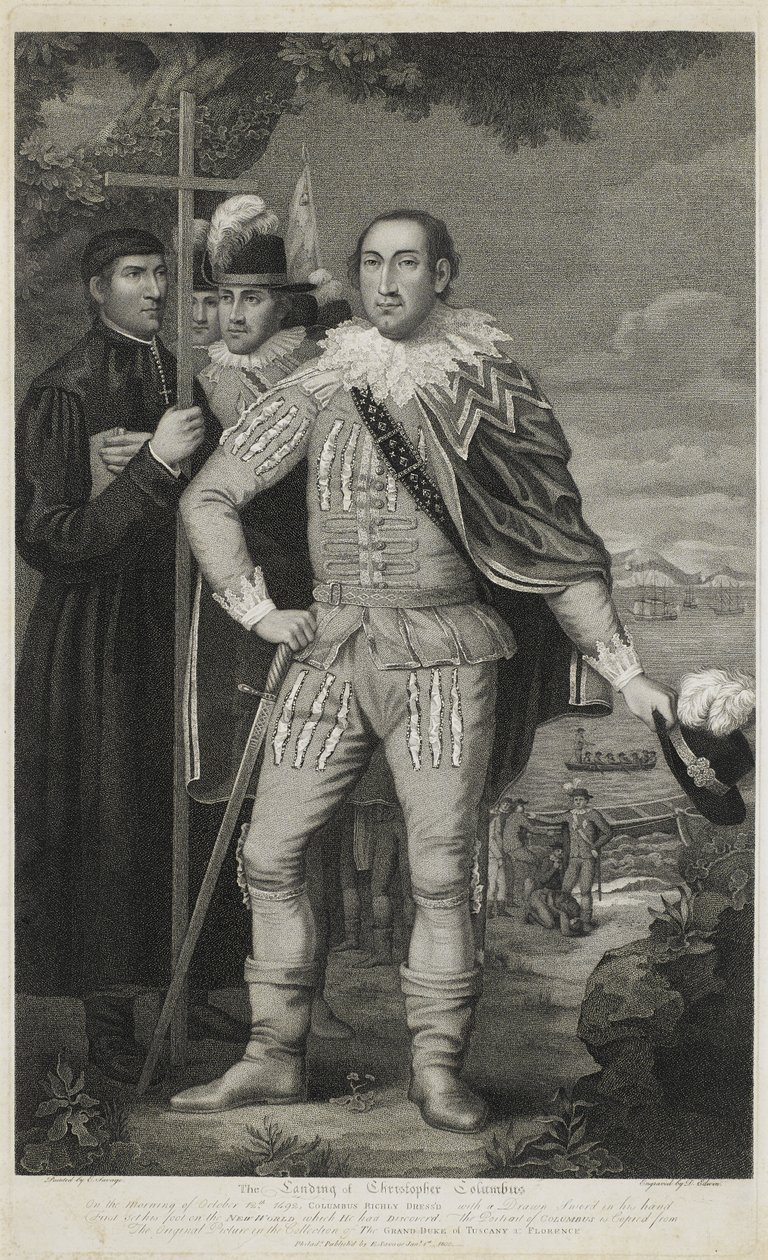 Kolumbusz Kristóf partraszállása, David Edwin (1776-1841) metszete alkotó: Edward (after) Savage