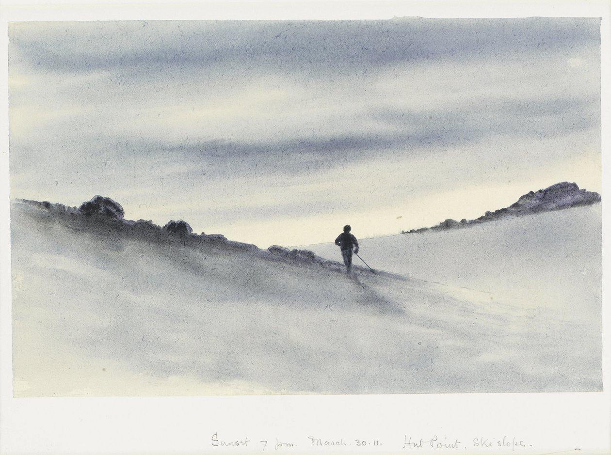 Naplemente, 19.00, március 30.11, Hut Point, sípálya, 1911 alkotó: Edward Adrian Wilson