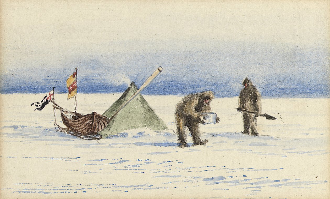 A szánkóparti Fehér-szigetre, 1902. február: Shackleton és Wilson tábort ver, 1902 alkotó: Edward Adrian Wilson