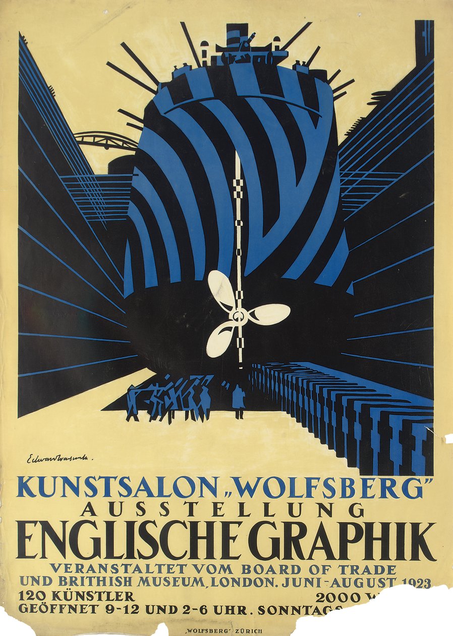 Német poszter egy angol grafika kiállításához a Kereskedelmi Tanács és a British Museum számára alkotó: Edward Alexander Wadsworth