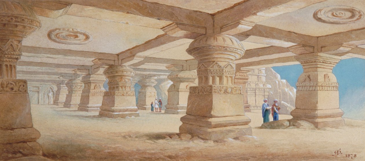 „Rock Cut Temple, Ellora”, Maharashtra, India, 1878 alkotó: Edward Arthur Heffer