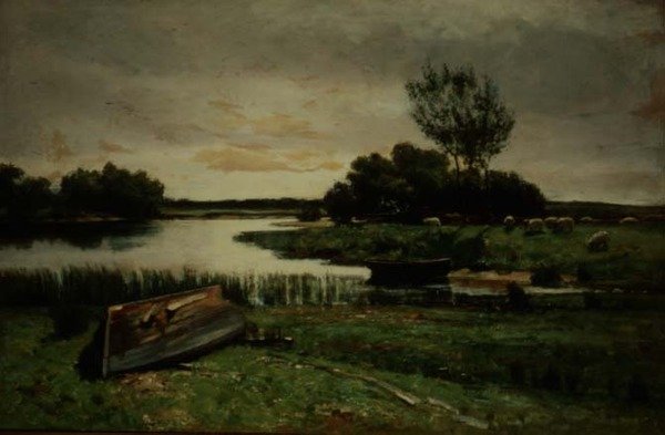 Tó evezős csónakokkal (olaj, vászon) alkotó: Edward Arthur Walton