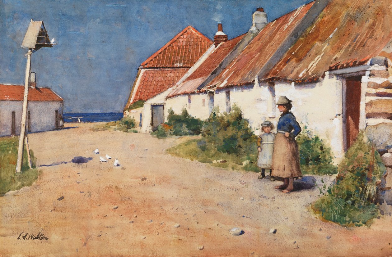 Tengerparti nyaralók galambtartóval (akvarell papíron) alkotó: Edward Arthur Walton
